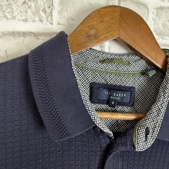 Ted Baker London Dark Navy Soft Textured Designer Polo Shirt Mens 6 / 2XL - Picture 3 of 7